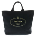 Prada Canapa 2-Way Tote Shoulder Bag Black Canvas Leather