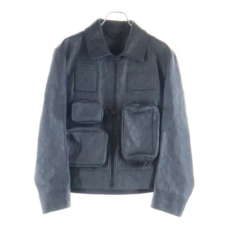 Louis Vuitton Monogram Embossed Utility Leather Jacket Black