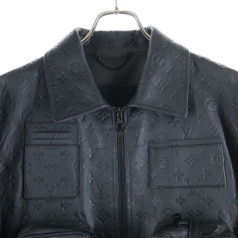 Louis Vuitton Monogram Embossed Utility Leather Jacket Black