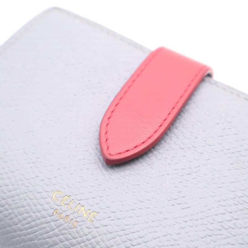 Celine Small Strap Wallet Trifold Coin Case Red Gray Leather Gold Grayred
