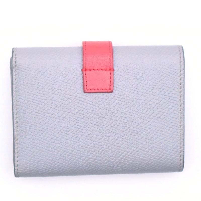 Celine Small Strap Wallet Trifold Coin Case Red Gray Leather Gold Grayred