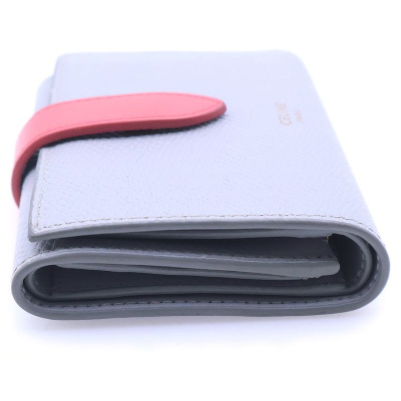 Celine Small Strap Wallet Trifold Coin Case Red Gray Leather Gold Grayred