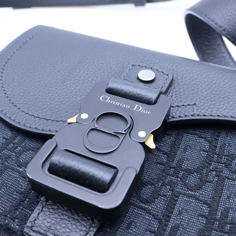 Dior Saddle Flap Messenger Bag Small Black Canvas Leather