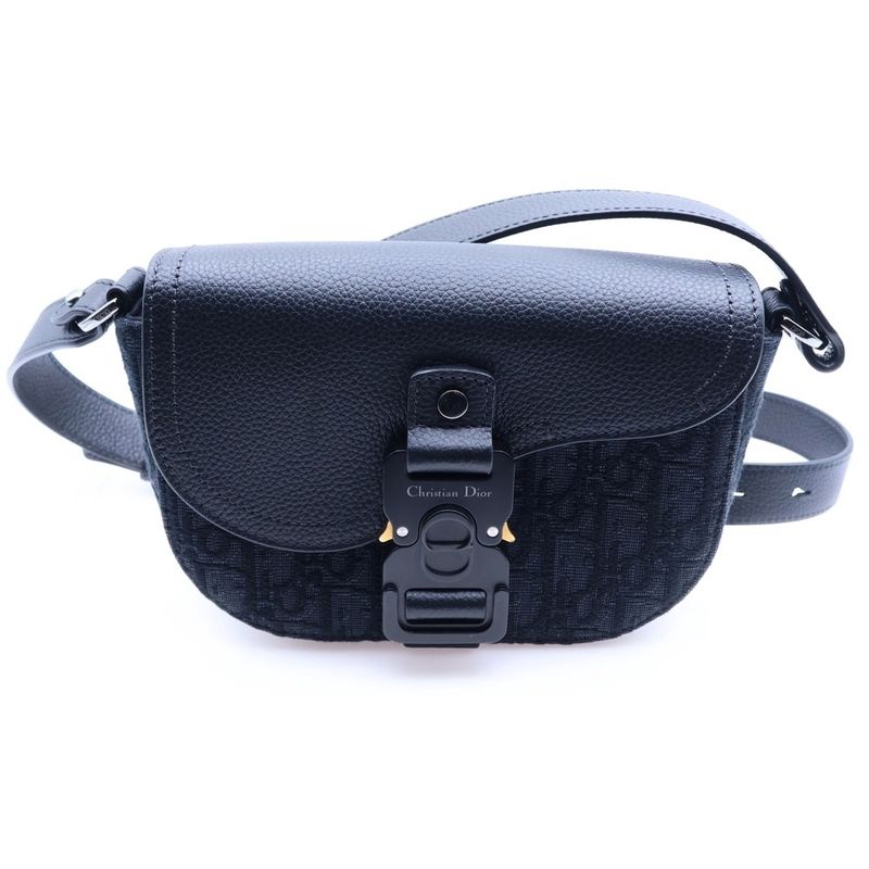 Dior Saddle Flap Messenger Bag Small Black Canvas Leather