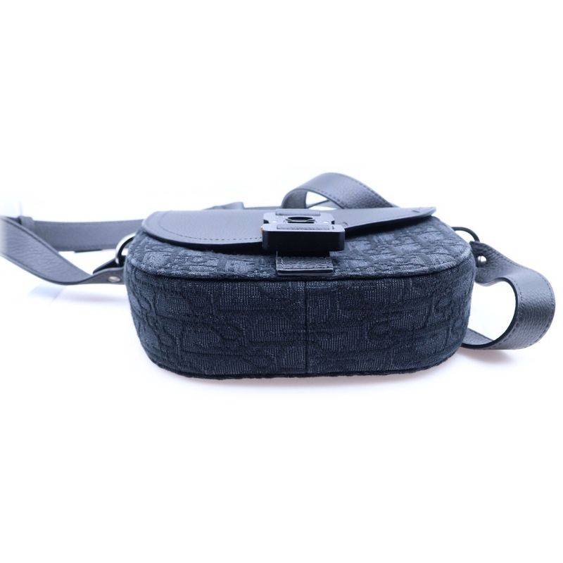 Dior Saddle Flap Messenger Bag Small Black Canvas Leather