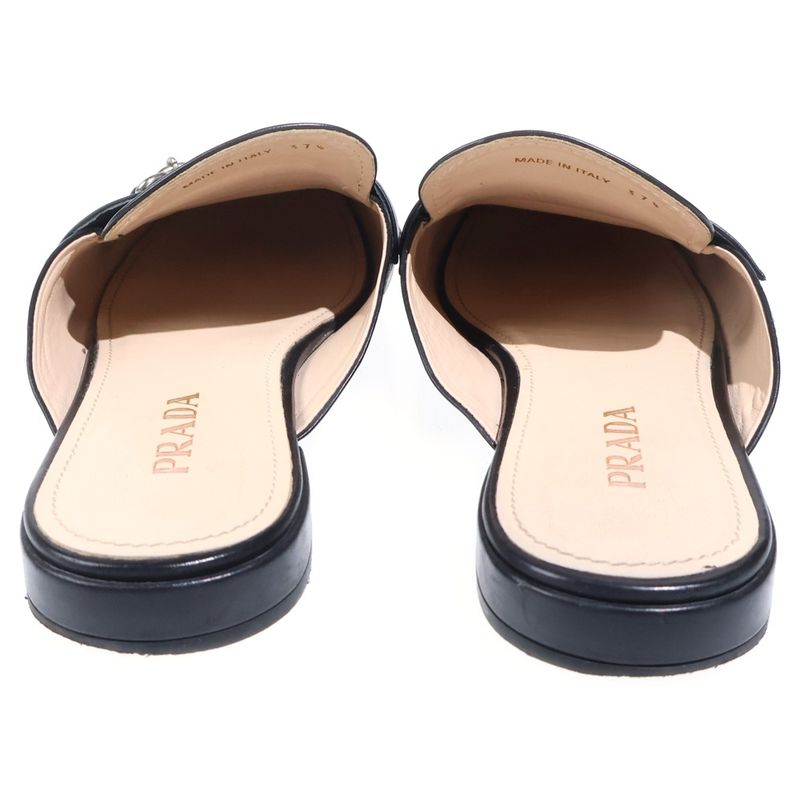 Prada Chain Decoration Leather Shoes Mules Black