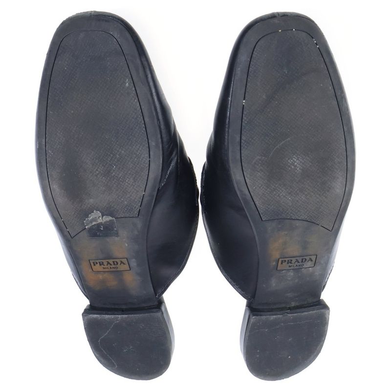 Prada Chain Decoration Leather Shoes Mules Black