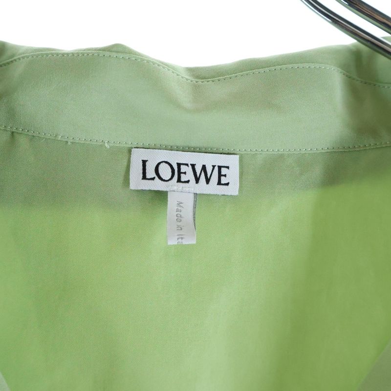 Loewe Anagram Logo Open Collar Long Sleeve Shirt Light Green