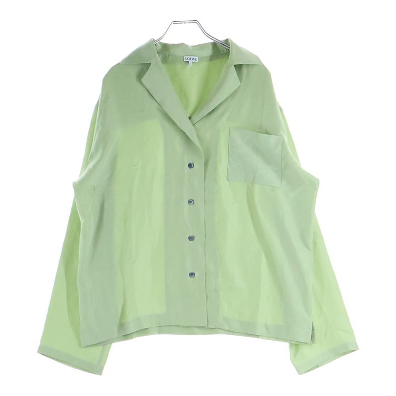 Loewe Anagram Logo Open Collar Long Sleeve Shirt Light Green