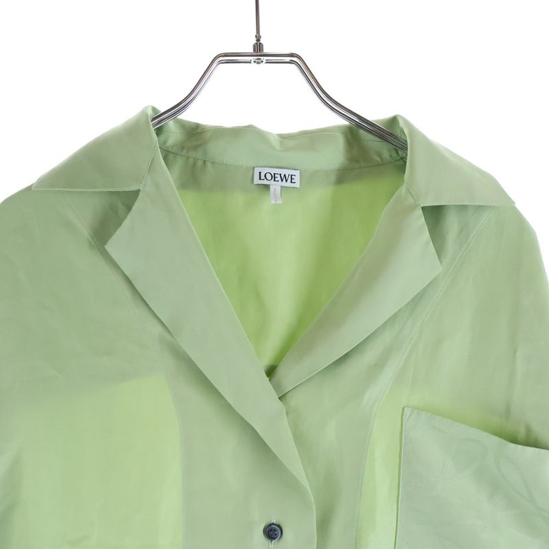 Loewe Anagram Logo Open Collar Long Sleeve Shirt Light Green