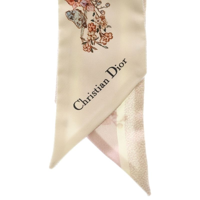 Dior Flower Logo Motif Twilly Pink Scarf