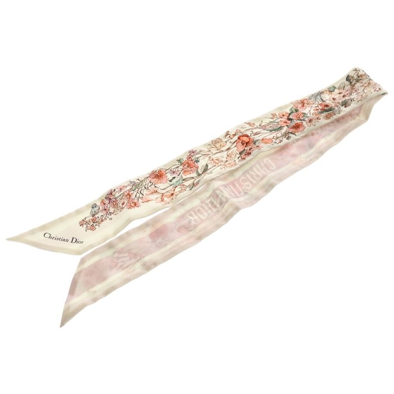 Dior Flower Logo Motif Twilly Pink Scarf