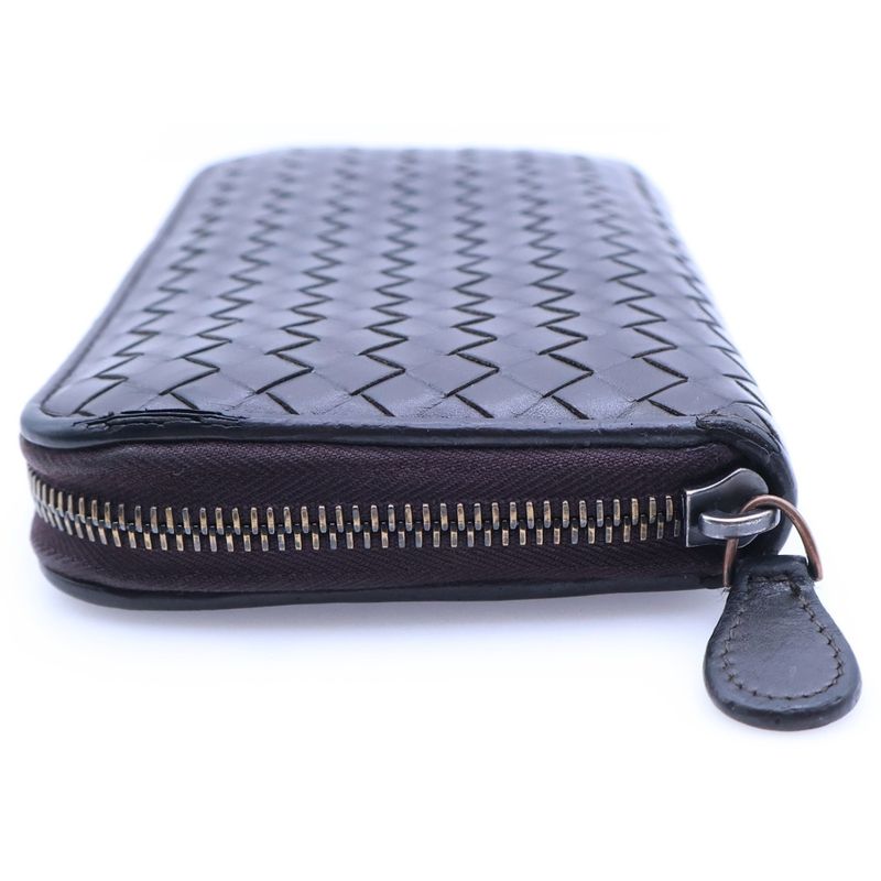 Bottega Veneta Intrecciato Round Zip Leather Wallet Brown