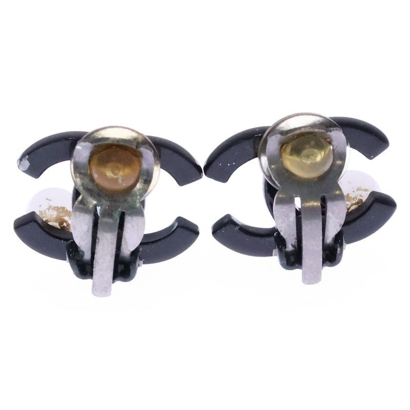 Chanel CC Logo Earrings Black Plastic