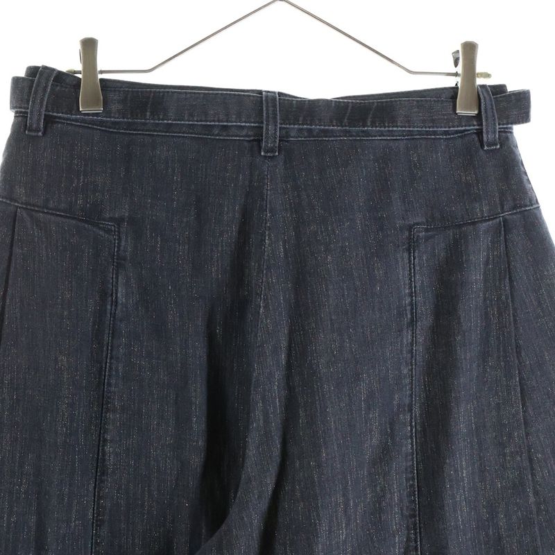 Chanel Lame Logo Buckle Belt Super Wide Denim Pants Black