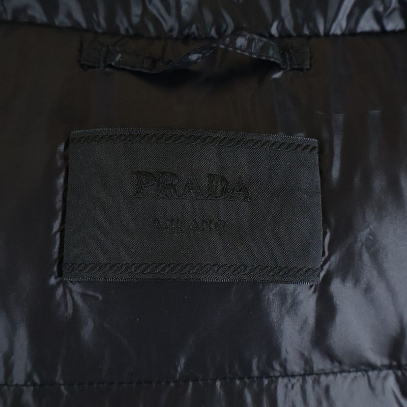 Prada Arm Logo Hooded Technical Fabric Nylon Down Jacket Black