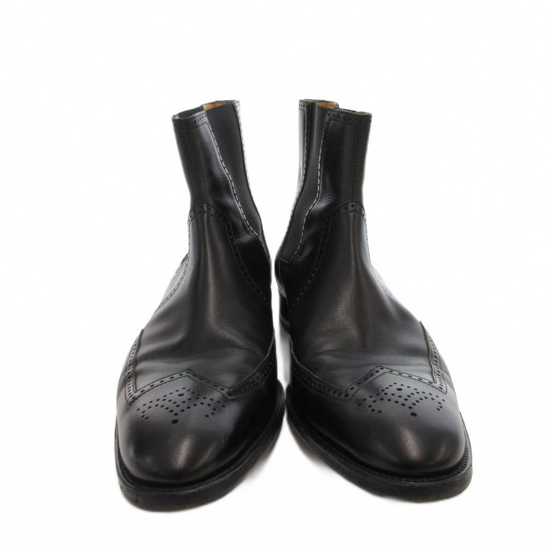 Hermes Side Gore Boots Short Brog Medallion Perforated Leather 4 Black Heel