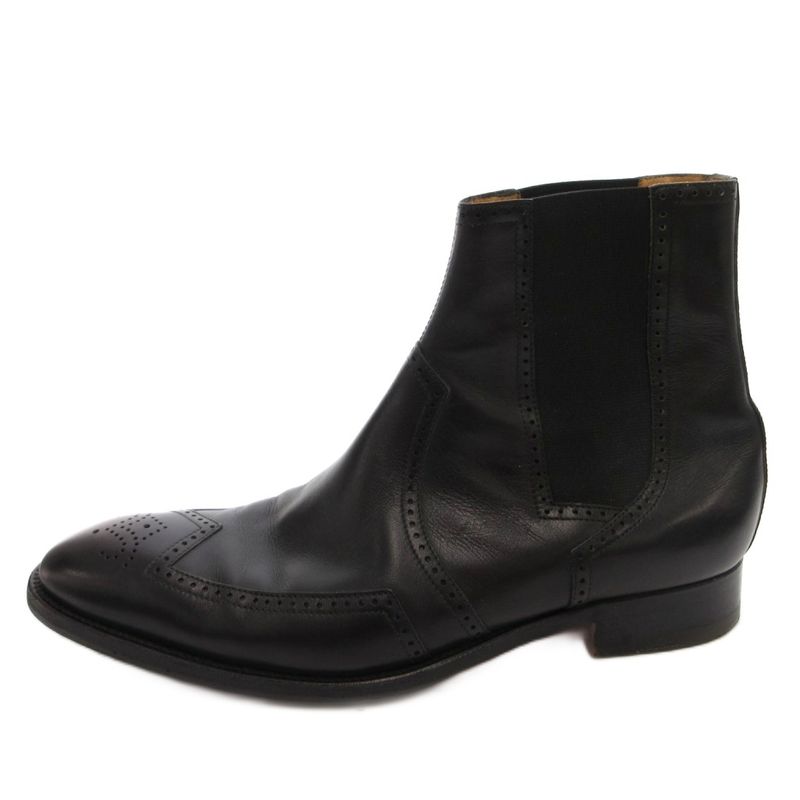 Hermes Side Gore Boots Short Brog Medallion Perforated Leather 4 Black Heel
