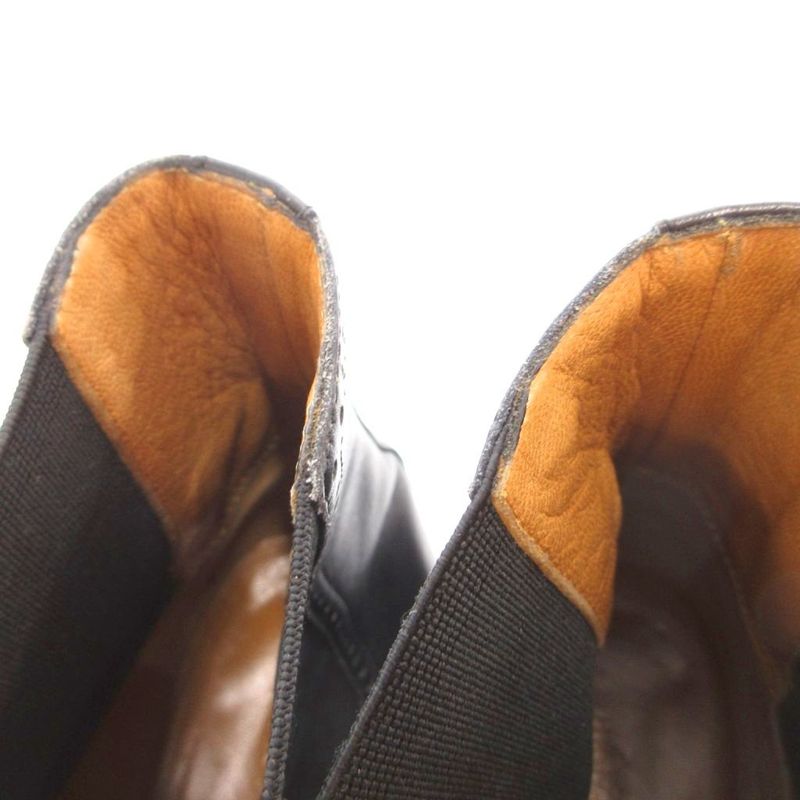 Hermes Side Gore Boots Short Brog Medallion Perforated Leather 4 Black Heel