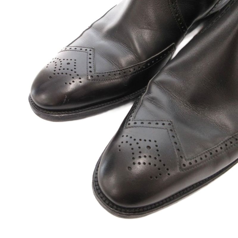 Hermes Side Gore Boots Short Brog Medallion Perforated Leather 4 Black Heel
