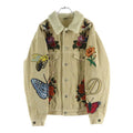 Gucci Embroidered Floral Corduroy Boa Jacket Beige