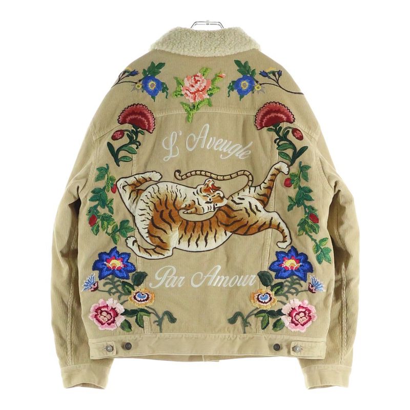 Gucci Embroidered Floral Corduroy Boa Jacket Beige