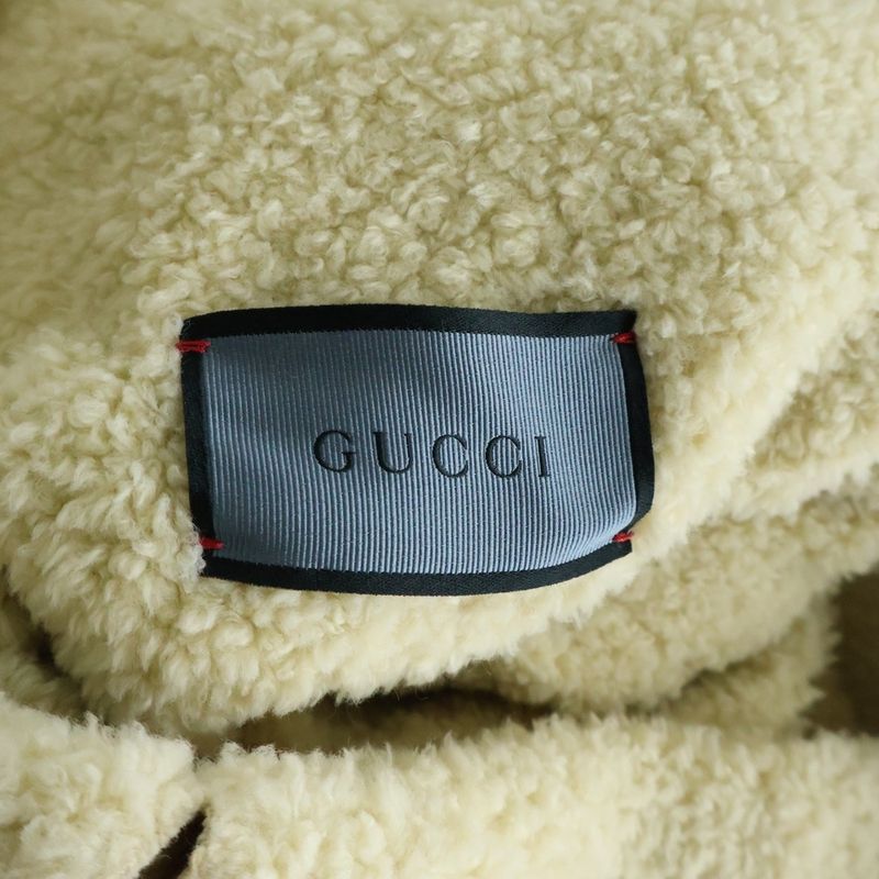 Gucci Embroidered Floral Corduroy Boa Jacket Beige