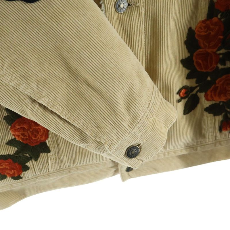 Gucci Embroidered Floral Corduroy Boa Jacket Beige