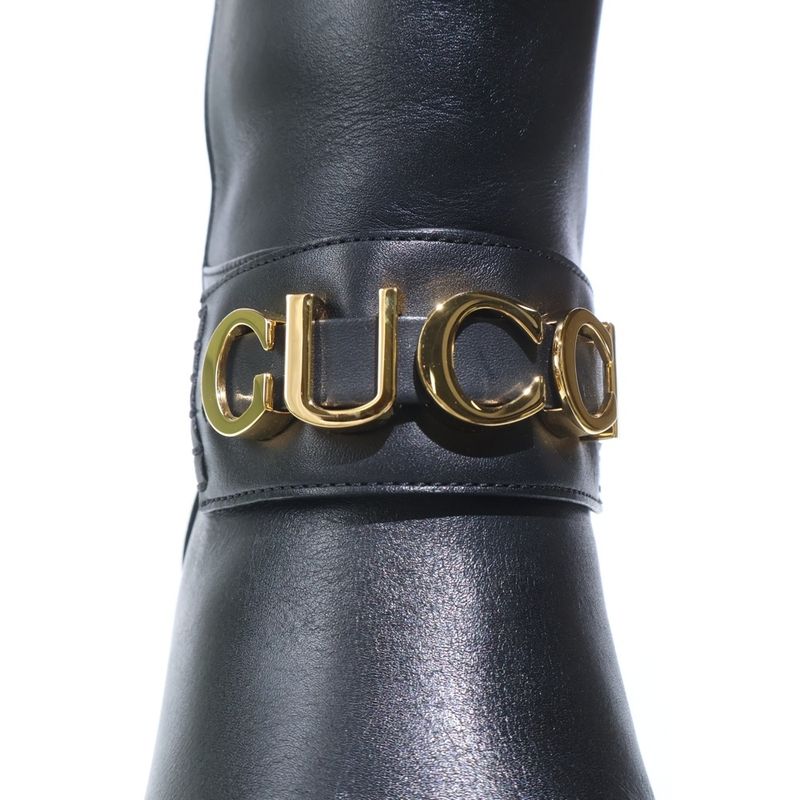 Gucci Logo Knee High Long Boots Black