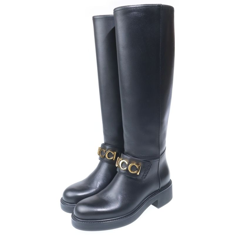 Gucci Logo Knee High Long Boots Black