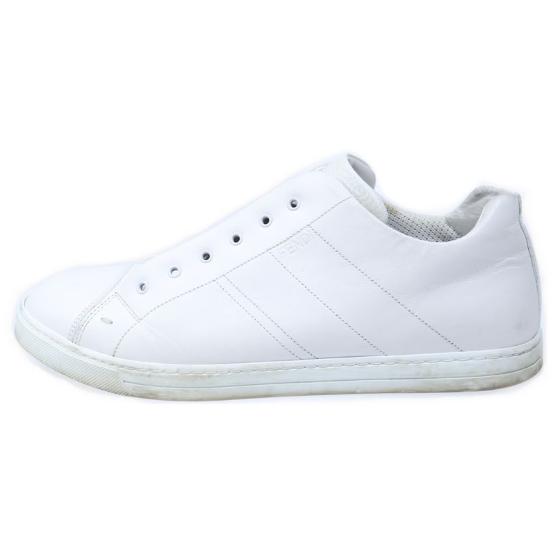 Fendi Zucca Leather Sneakers White Brown