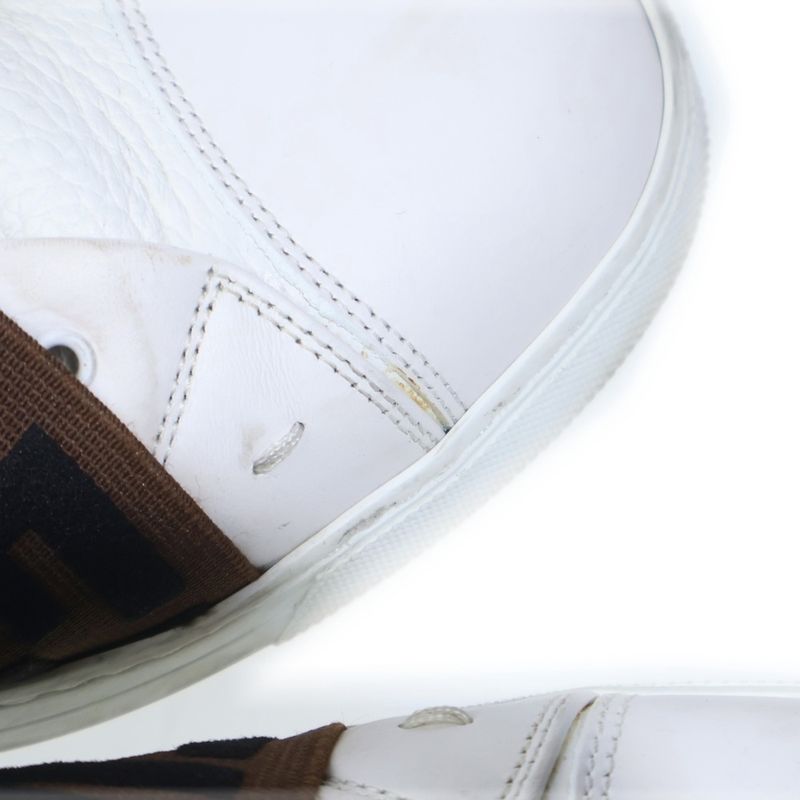 Fendi Zucca Leather Sneakers White Brown