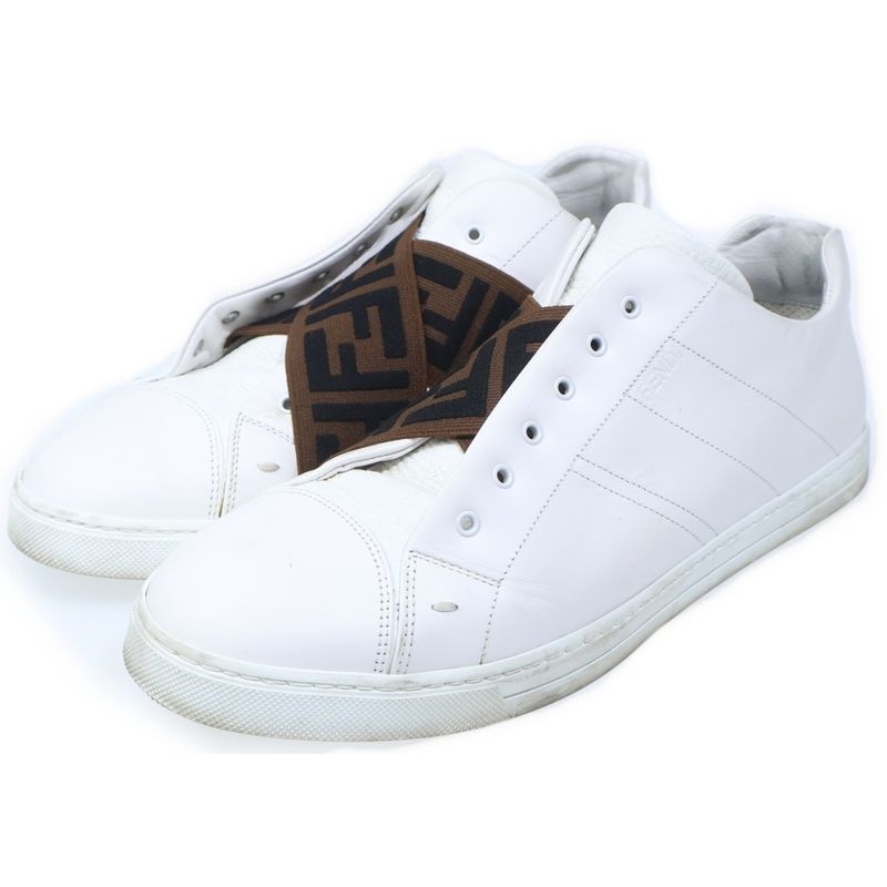 Fendi Zucca Leather Sneakers White Brown