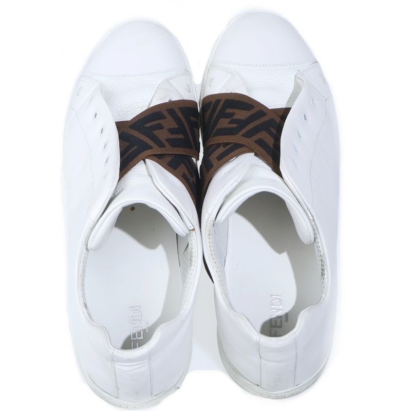 Fendi Zucca Leather Sneakers White Brown
