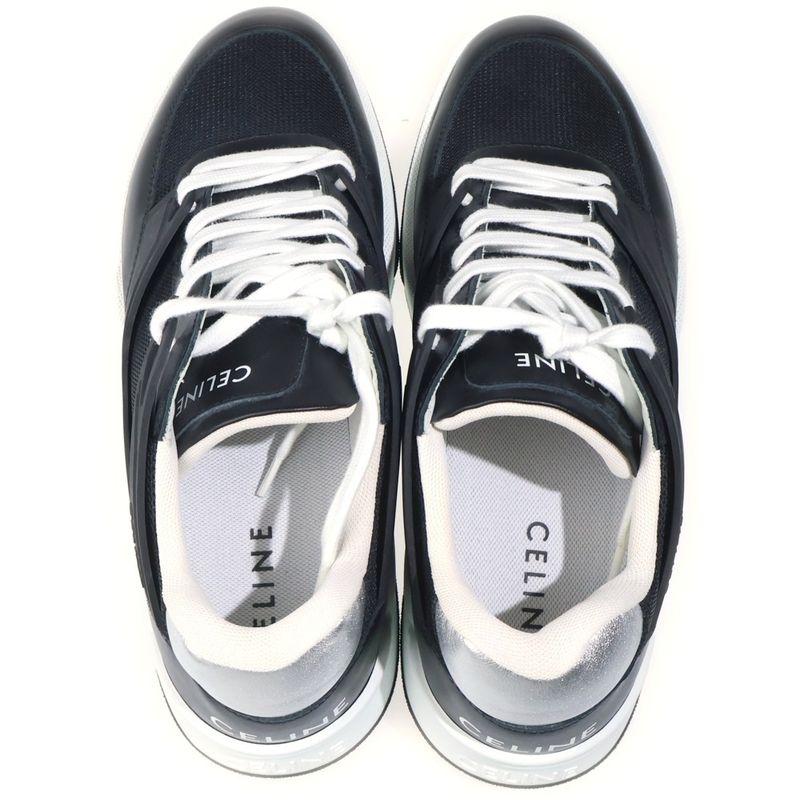 Celine Calfskin Mesh Lace Up Low Cut Sneakers Black