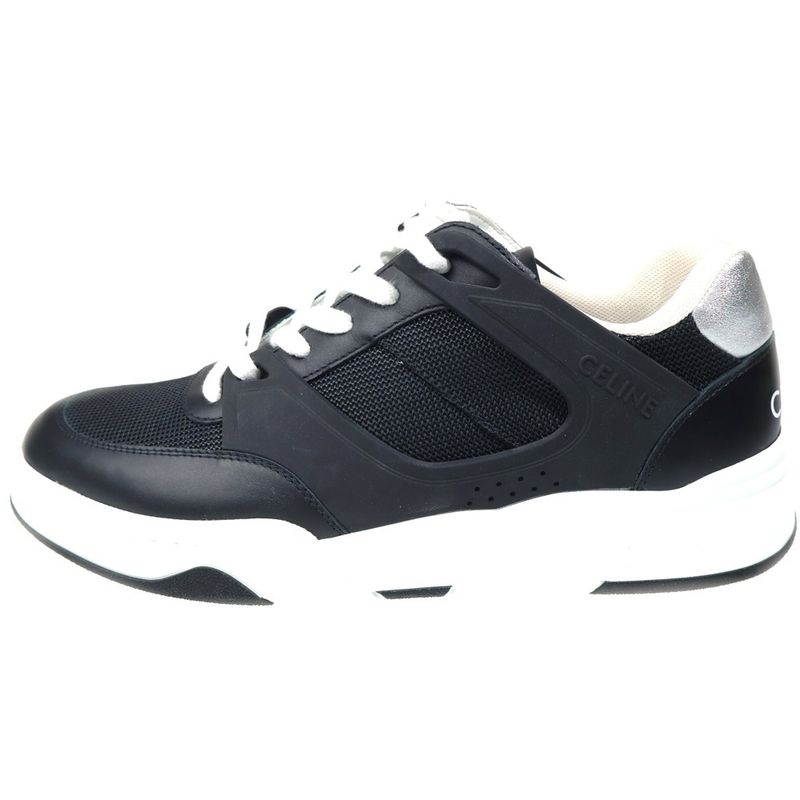 Celine Calfskin Mesh Lace Up Low Cut Sneakers Black