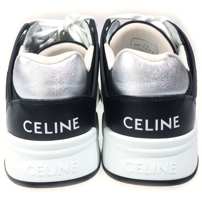 Celine Calfskin Mesh Lace Up Low Cut Sneakers Black