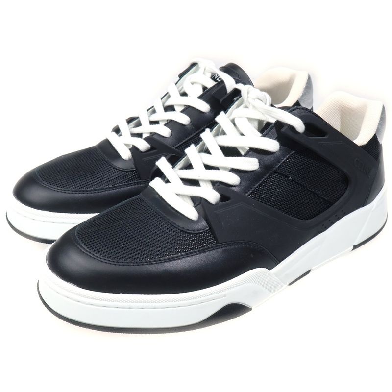 Celine Calfskin Mesh Lace Up Low Cut Sneakers Black