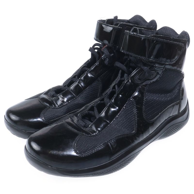 Prada Sport Americas Cup Patent Leather Lace Up Low Cut Sneakers