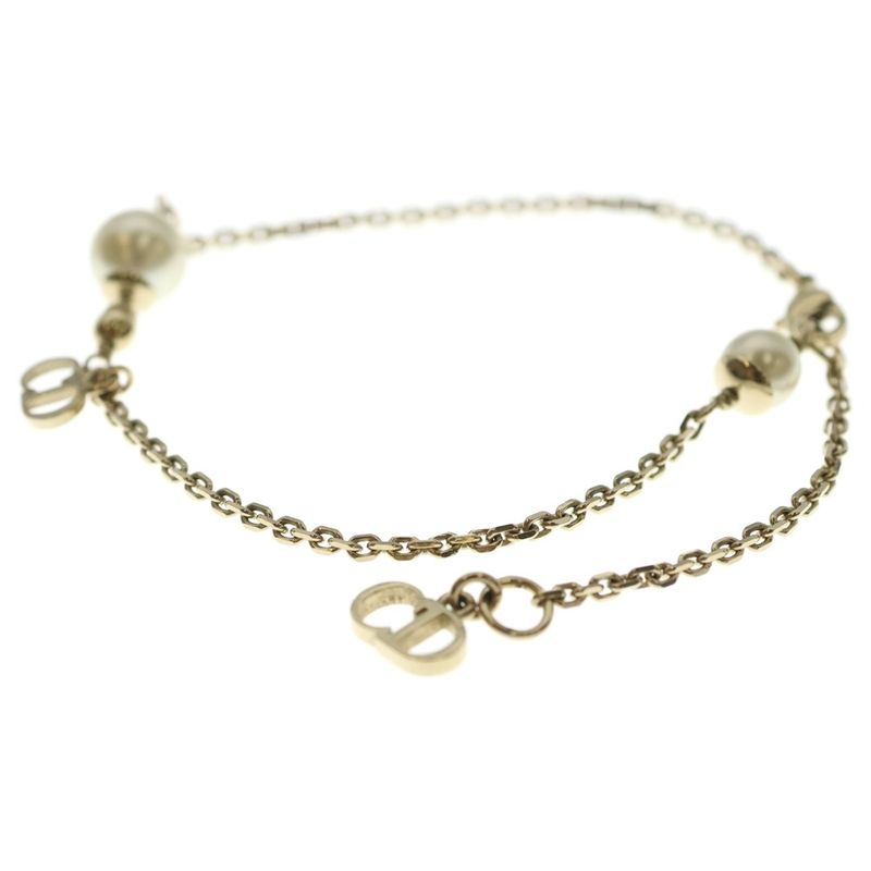 Dior CD Logo Pearl Bracelet White Gold Plated