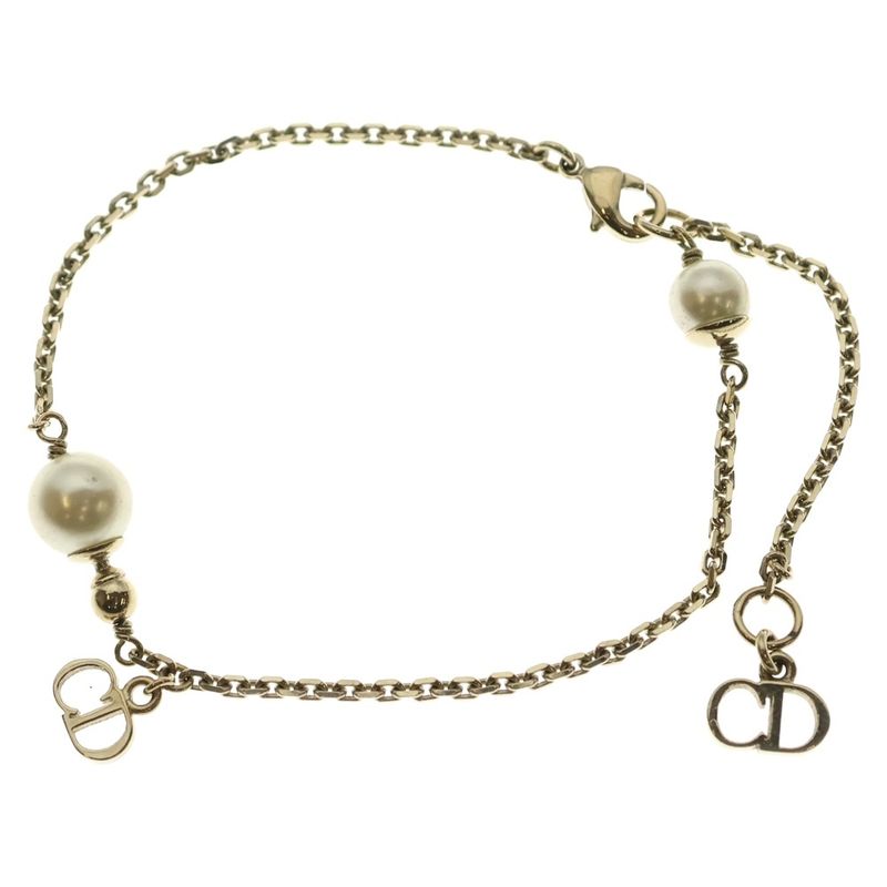 Dior CD Logo Pearl Bracelet White Gold Plated