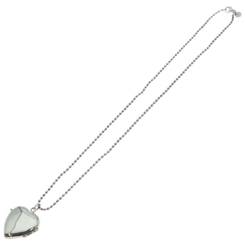 Tiffany & Co. Heart Locket Pendant Ball Chain Necklace Silver