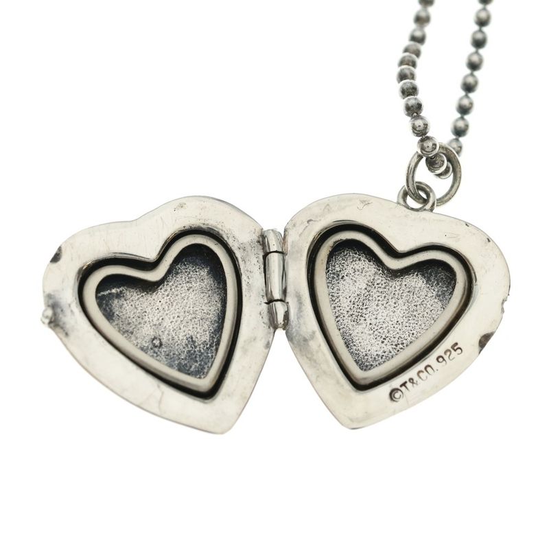 Tiffany & Co. Heart Locket Pendant Ball Chain Necklace Silver