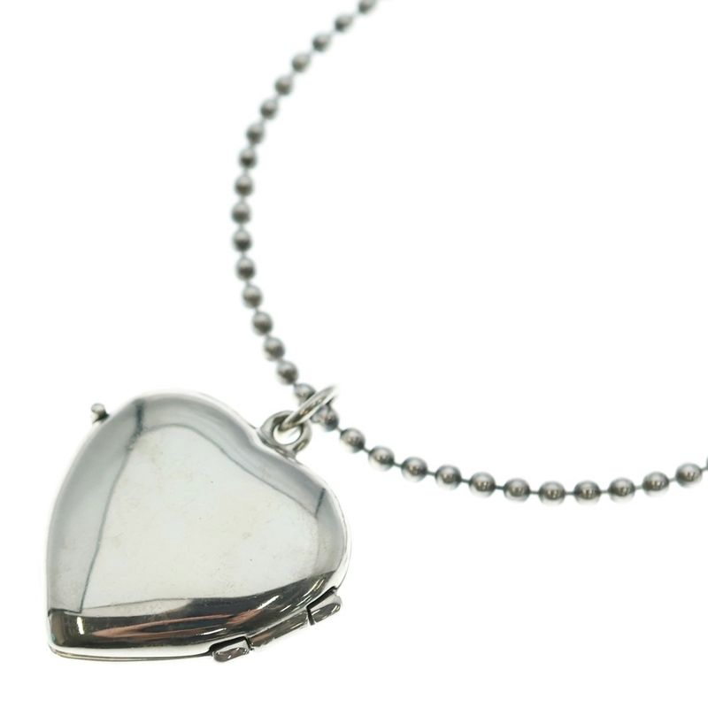 Tiffany & Co. Heart Locket Pendant Ball Chain Necklace Silver