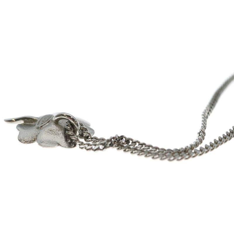 Chanel CC Logo Clover Necklace Pendant Green Silver