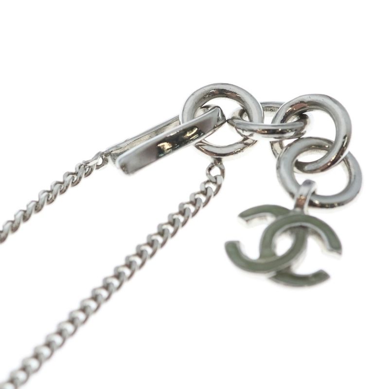 Chanel CC Logo Clover Necklace Pendant Green Silver