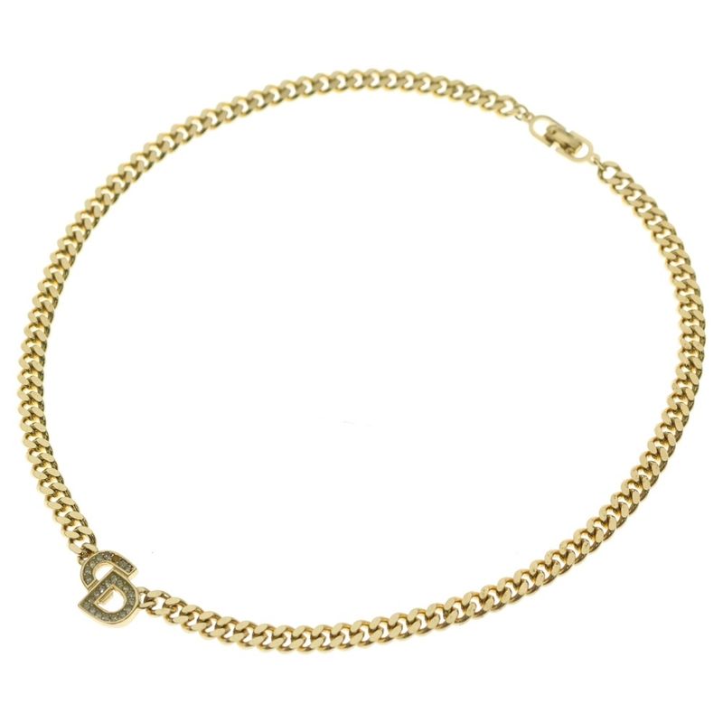 Dior CD Rhinestone Choker Necklace Gold