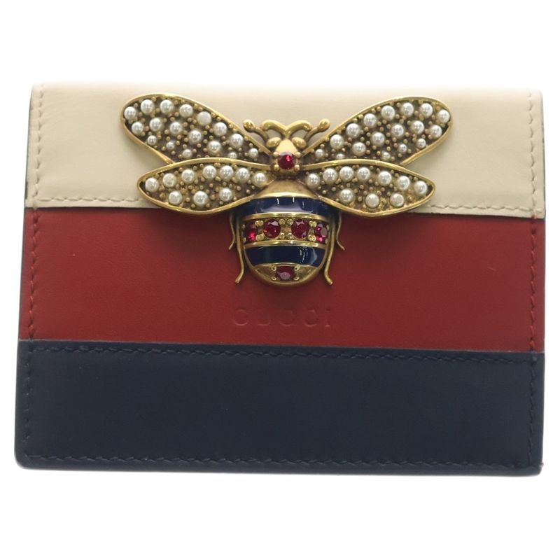 Gucci Queen Ma Galette Bifold Wallet Compact Coin Case Multicolor Red