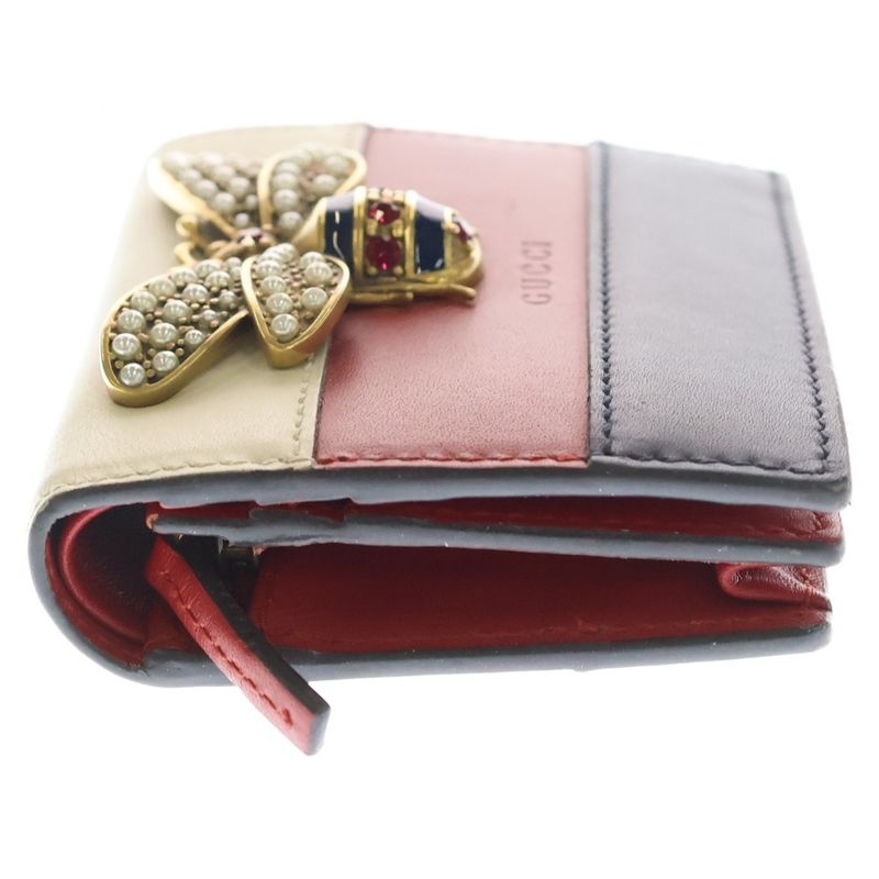 Gucci Queen Ma Galette Bifold Wallet Compact Coin Case Multicolor Red