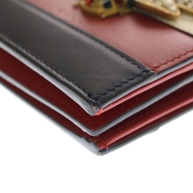 Gucci Queen Ma Galette Bifold Wallet Compact Coin Case Multicolor Red